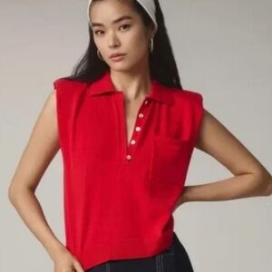 By Anthropologie Collared Polo Muscle Sweater Tank with Shoulder Pads